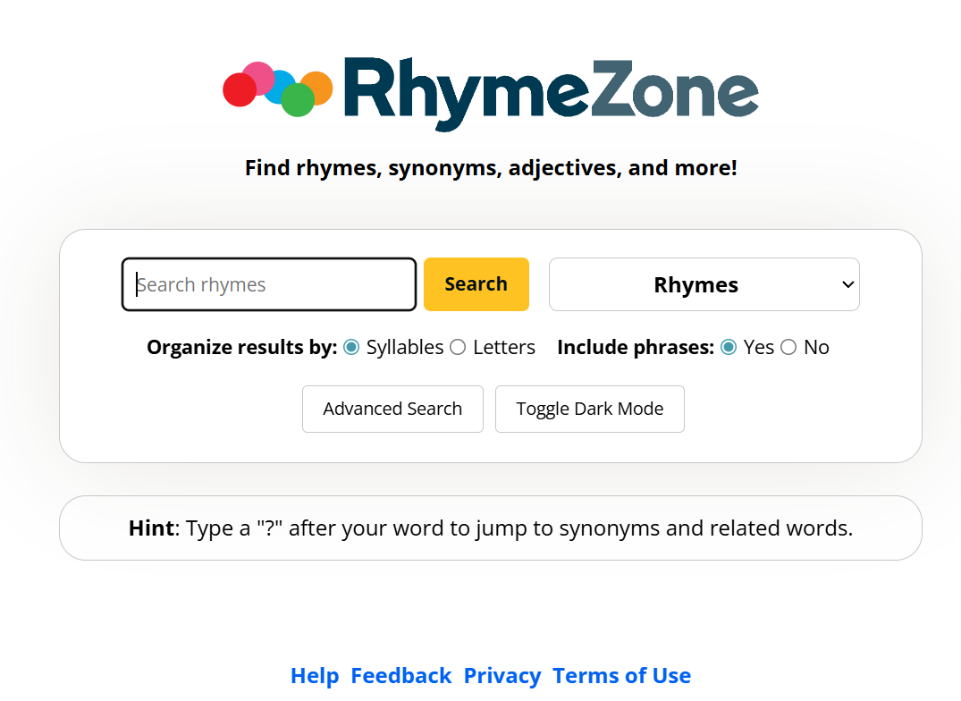 Words with similar rhymes