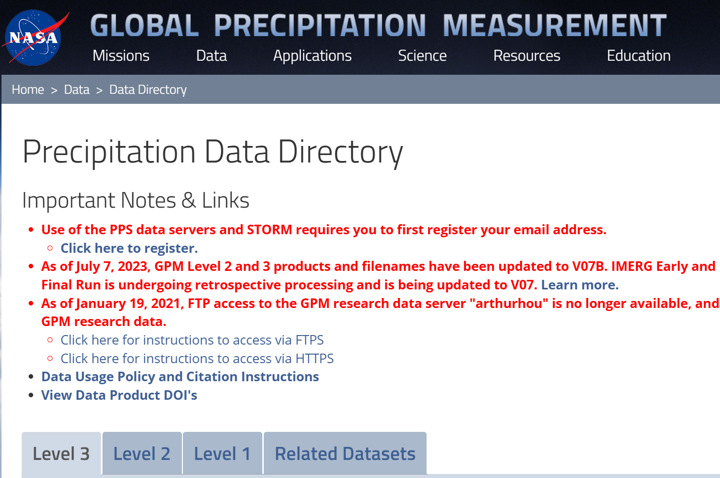 Precipitation datasets