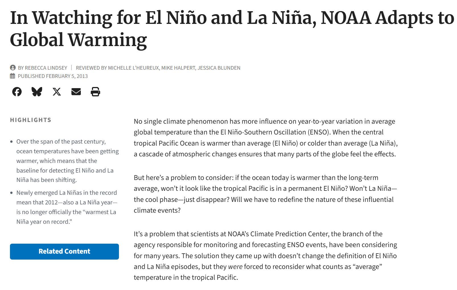 Watching for El Niño and La Niña