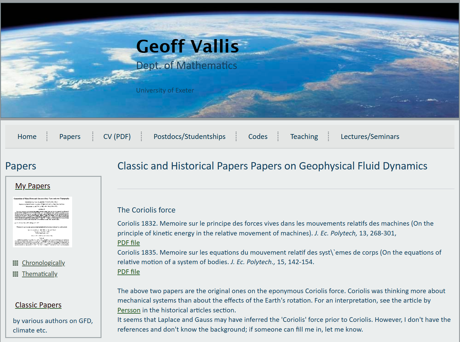 Classic and Historical Papers Papers on Geophysical Fluid Dynamics