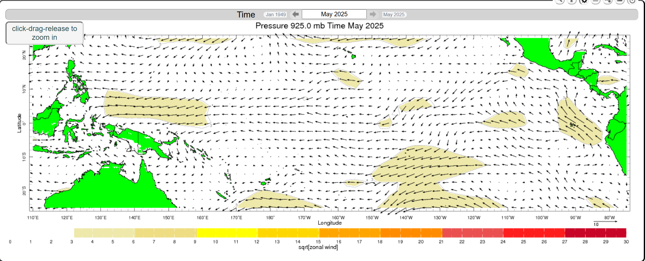 IRI 925 hPa Monthly wind vector anomaly